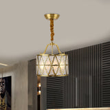 4-Bulb Drum Ceiling Chandelier Vintage Brass Finish Metallic Suspension Light for Dining Room Clearhalo 'Ceiling Lights' 'Chandeliers' Lighting' options 780783