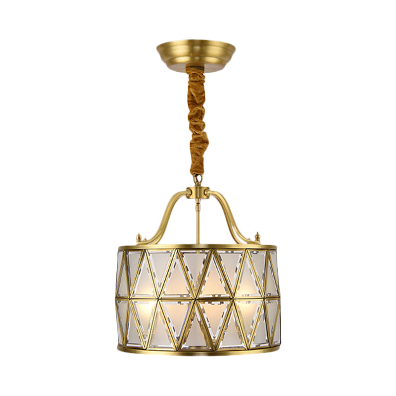 4-Bulb Drum Ceiling Chandelier Vintage Brass Finish Metallic Suspension Light for Dining Room Clearhalo 'Ceiling Lights' 'Chandeliers' Lighting' options 780784