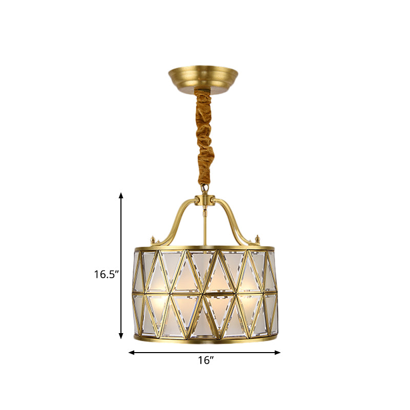 4-Bulb Drum Ceiling Chandelier Vintage Brass Finish Metallic Suspension Light for Dining Room Clearhalo 'Ceiling Lights' 'Chandeliers' Lighting' options 780785