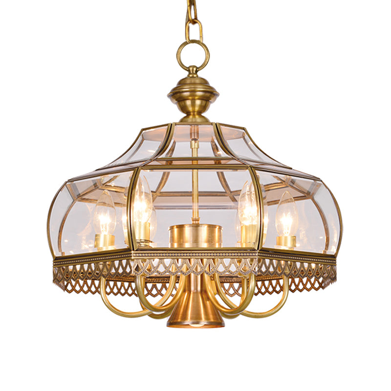 Clear Glass Gourd Chandelier Light Fixture Traditional 7 Bulbs Dining Room Ceiling Pendant Lamp in Brass Clearhalo 'Ceiling Lights' 'Chandeliers' Lighting' options 780788