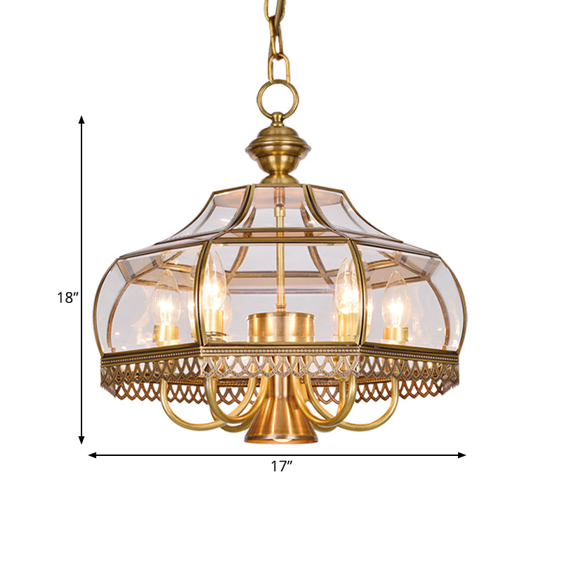 Clear Glass Gourd Chandelier Light Fixture Traditional 7 Bulbs Dining Room Ceiling Pendant Lamp in Brass Clearhalo 'Ceiling Lights' 'Chandeliers' Lighting' options 780789