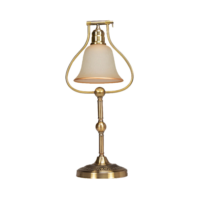 Vintage Bell Shade Night Lamp 1 Bulb Opal Glass Table Light with Brass Jar Frame Clearhalo 'Lamps' 'Table Lamps' Lighting' 780804