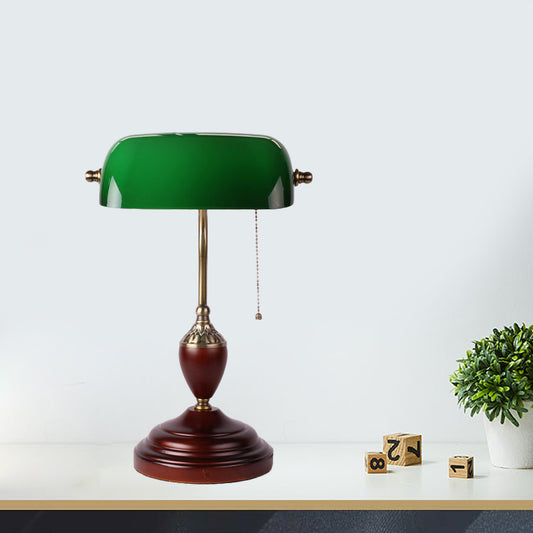 Red Brown 1-Light Table Lighting Retro Green Glass Half Cylinder Night Lamp with Pull Chain Green Clearhalo 'Lamps' 'Table Lamps' Lighting' 780806
