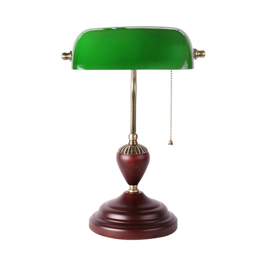 Red Brown 1-Light Table Lighting Retro Green Glass Half Cylinder Night Lamp with Pull Chain Clearhalo 'Lamps' 'Table Lamps' Lighting' 780807
