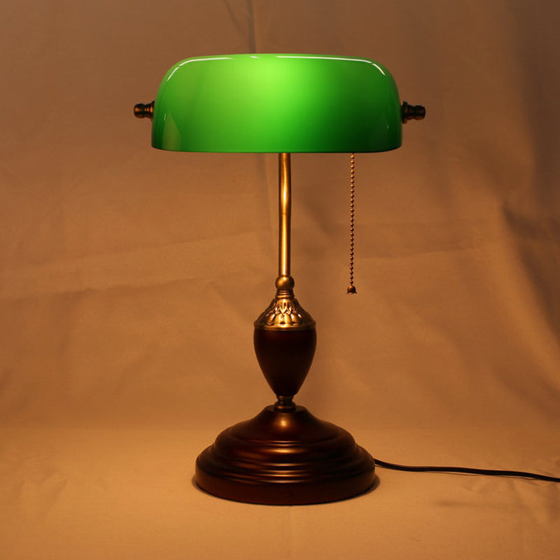 Red Brown 1-Light Table Lighting Retro Green Glass Half Cylinder Night Lamp with Pull Chain Clearhalo 'Lamps' 'Table Lamps' Lighting' 780808