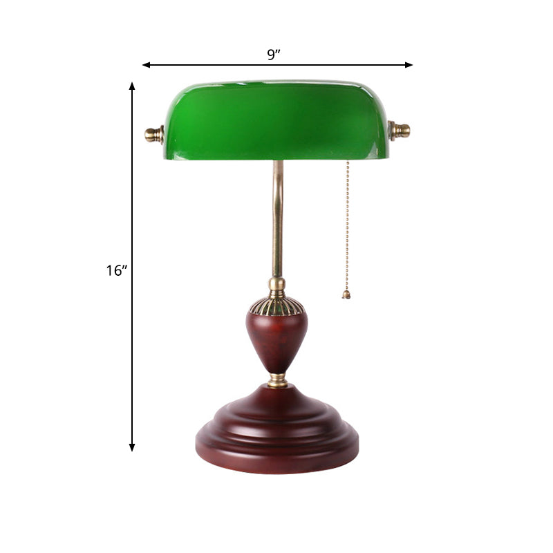 Red Brown 1-Light Table Lighting Retro Green Glass Half Cylinder Night Lamp with Pull Chain Clearhalo 'Lamps' 'Table Lamps' Lighting' 780809