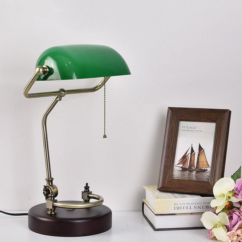 1 Bulb Pull Chain Night Lamp Vintage Green/White Glass Table Light with Swivel Shade for Living Room Clearhalo 'Lamps' 'Table Lamps' Lighting' 780811