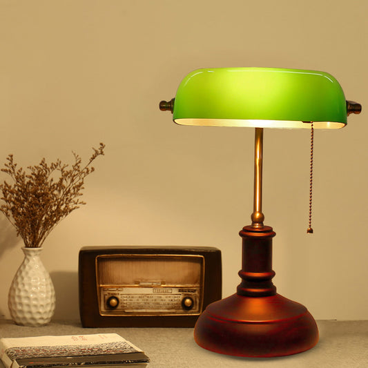 Single Nightstand Light Metal Retro Lounge Table Lamp with Green Half-Oblong Shade and Pull Chain Green Clearhalo 'Lamps' 'Table Lamps' Lighting' 780818