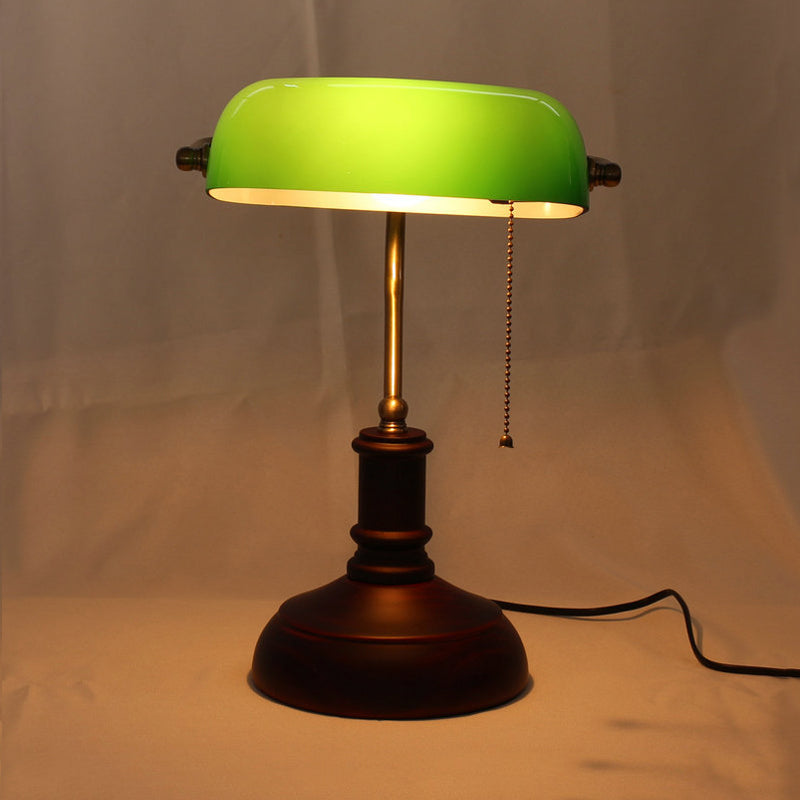 Single Nightstand Light Metal Retro Lounge Table Lamp with Green Half-Oblong Shade and Pull Chain Clearhalo 'Lamps' 'Table Lamps' Lighting' 780820