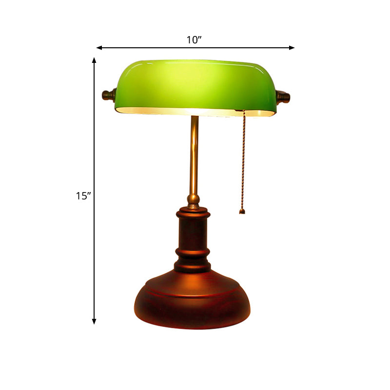 Single Nightstand Light Metal Retro Lounge Table Lamp with Green Half-Oblong Shade and Pull Chain Clearhalo 'Lamps' 'Table Lamps' Lighting' 780821