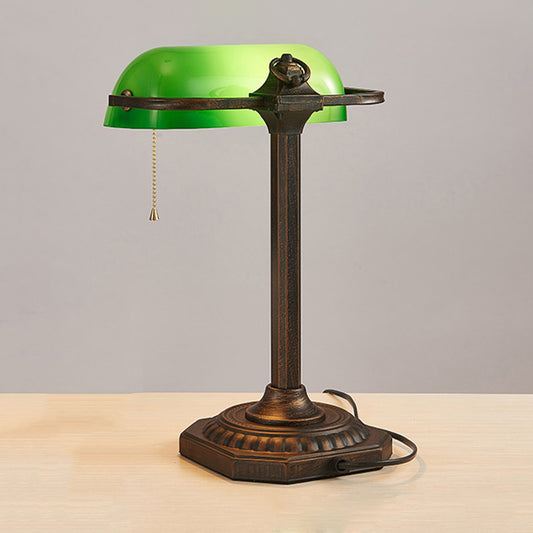 Retro Adjustable Pull Chain Table Lamp 1 Bulb Green Glass Night Light in Antiqued Bronze Green Clearhalo 'Lamps' 'Table Lamps' Lighting' 780822