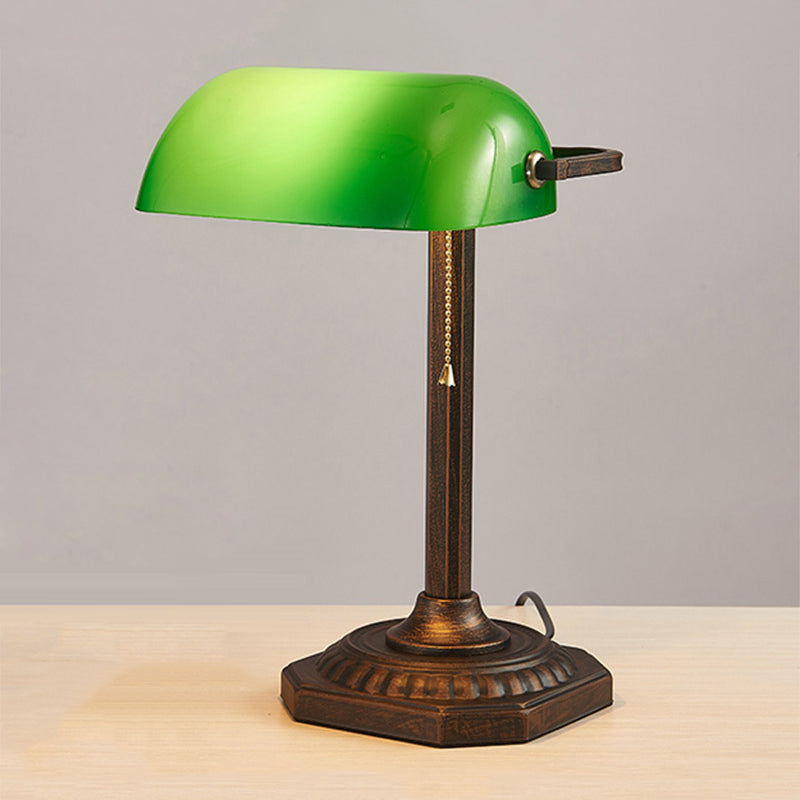 Retro Adjustable Pull Chain Table Lamp 1 Bulb Green Glass Night Light in Antiqued Bronze Clearhalo 'Lamps' 'Table Lamps' Lighting' 780823