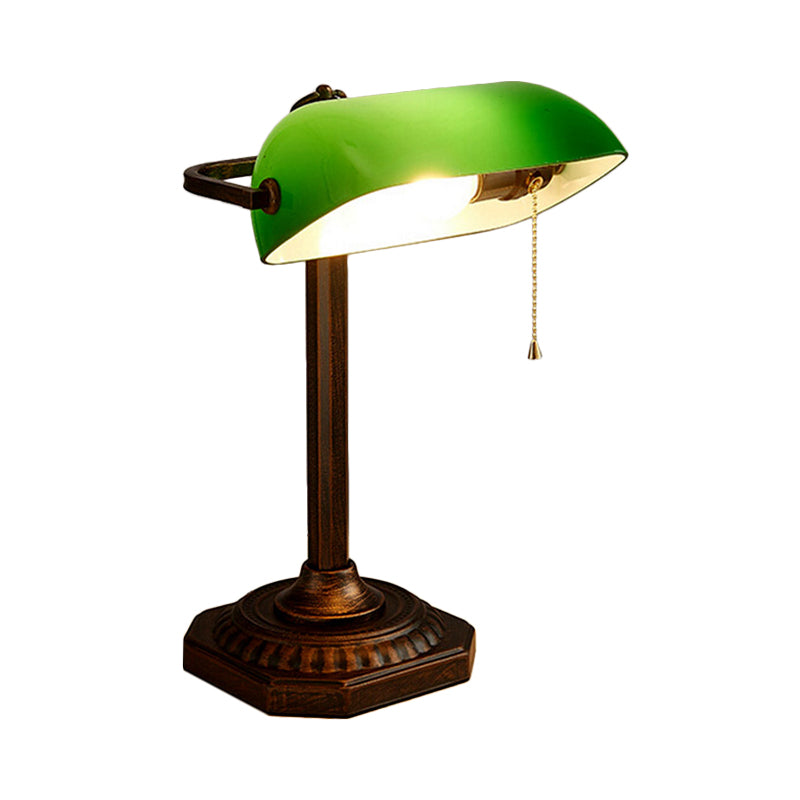 Retro Adjustable Pull Chain Table Lamp 1 Bulb Green Glass Night Light in Antiqued Bronze Clearhalo 'Lamps' 'Table Lamps' Lighting' 780824