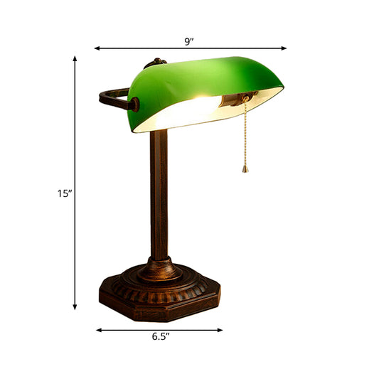 Retro Adjustable Pull Chain Table Lamp 1 Bulb Green Glass Night Light in Antiqued Bronze Clearhalo 'Lamps' 'Table Lamps' Lighting' 780825