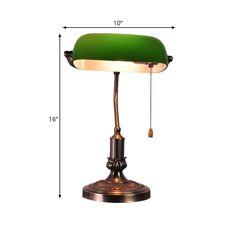 1 Head Green Glass Night Lamp Vintage Antiqued Brass Bending Bedside Table Light with Pull Chain Clearhalo 'Lamps' 'Table Lamps' Lighting' 780829