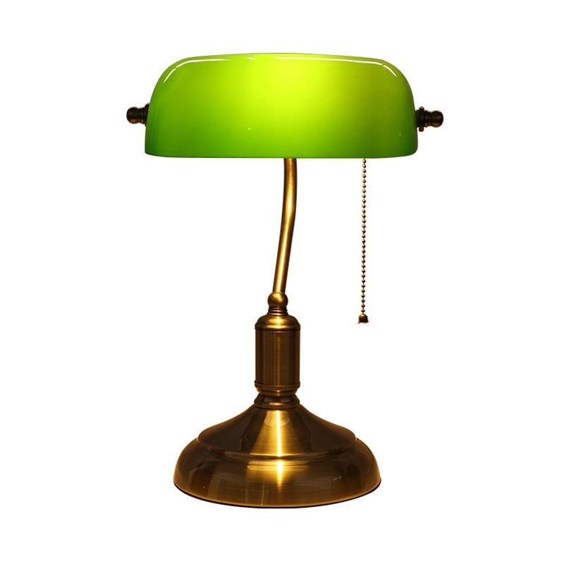 Single Swivelable Shaded Table Lighting Retro Green Glass Nightstand Lamp with Pull Chain in Polished Brass Clearhalo 'Lamps' 'Table Lamps' Lighting' 780831