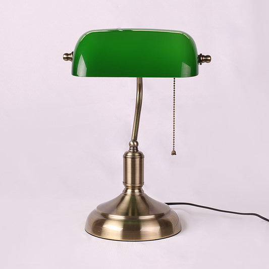 Single Swivelable Shaded Table Lighting Retro Green Glass Nightstand Lamp with Pull Chain in Polished Brass Clearhalo 'Lamps' 'Table Lamps' Lighting' 780832