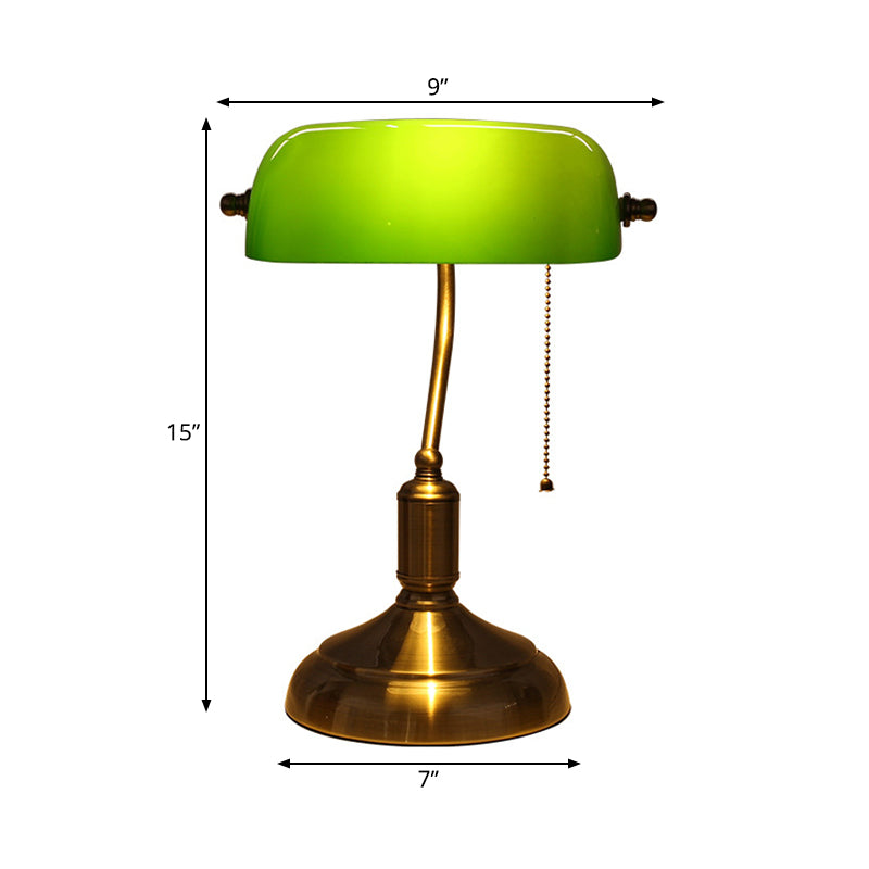 Single Swivelable Shaded Table Lighting Retro Green Glass Nightstand Lamp with Pull Chain in Polished Brass Clearhalo 'Lamps' 'Table Lamps' Lighting' 780833