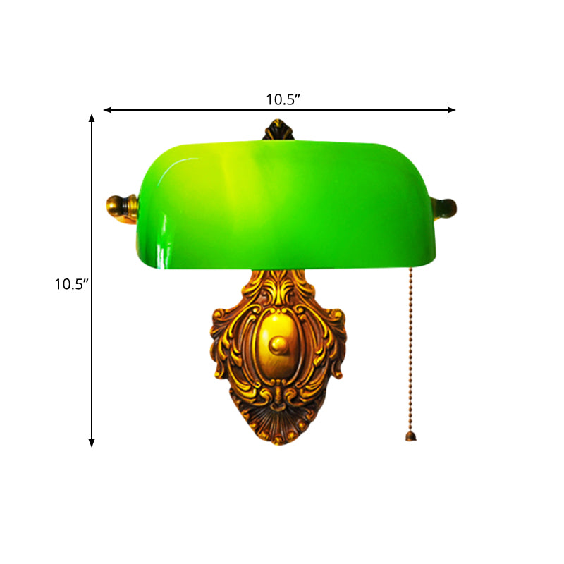 Semi-Cylinder Bedroom Wall Light Retro Green Glass Single Brass Wall Sconce with Pull Chain and Adjustable Joint Clearhalo 'Wall Lamps & Sconces' 'Wall Lights' Lighting' 780845