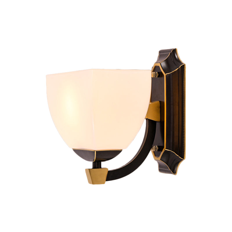 Milk Glass Black Wall Lighting Bowled 1 Head Retro Style Sconce Light Fixture for Living Room Clearhalo 'Wall Lamps & Sconces' 'Wall Lights' Lighting' 780848