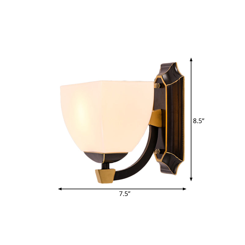 Milk Glass Black Wall Lighting Bowled 1 Head Retro Style Sconce Light Fixture for Living Room Clearhalo 'Wall Lamps & Sconces' 'Wall Lights' Lighting' 780849