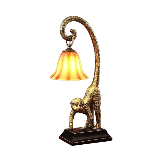 Brown Glass Carillon Nightstand Light Traditional Single-Bulb Parlor Table Lighting with Monkey Base in Bronze Clearhalo 'Lamps' 'Table Lamps' Lighting' 780851