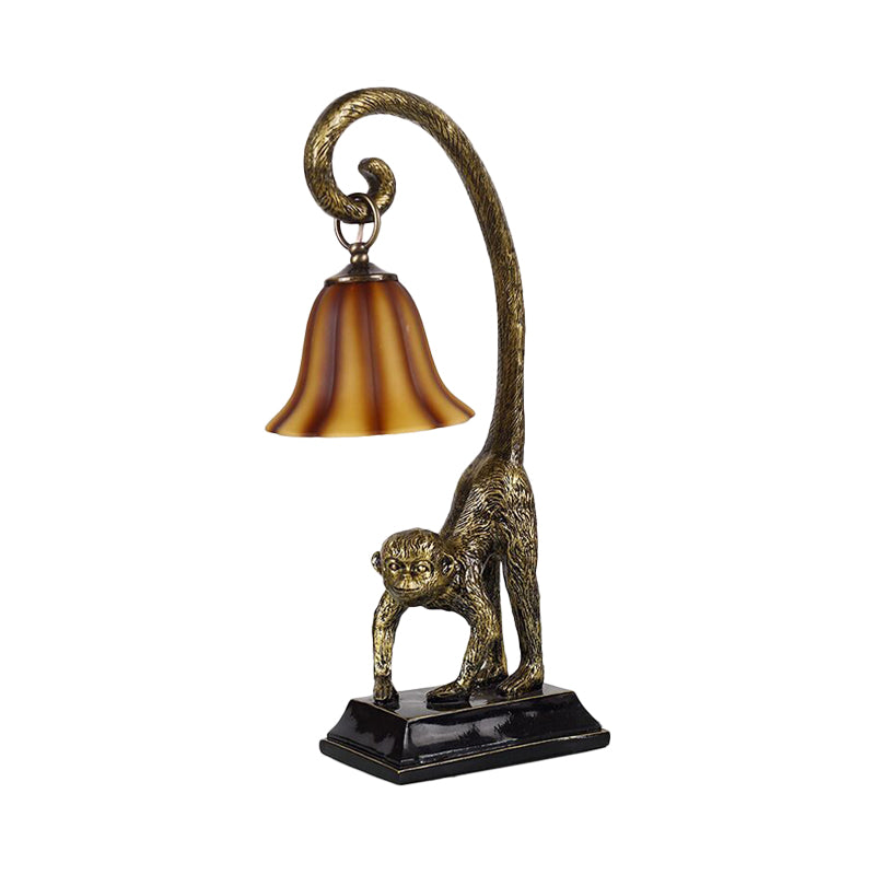 Brown Glass Carillon Nightstand Light Traditional Single-Bulb Parlor Table Lighting with Monkey Base in Bronze Clearhalo 'Lamps' 'Table Lamps' Lighting' 780852