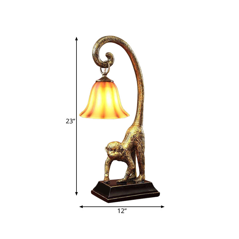 Brown Glass Carillon Nightstand Light Traditional Single-Bulb Parlor Table Lighting with Monkey Base in Bronze Clearhalo 'Lamps' 'Table Lamps' Lighting' 780853