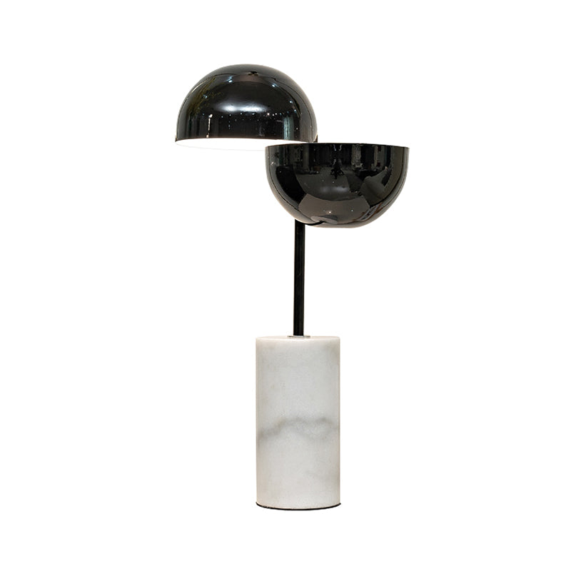 Black Finish Dual Semicircle Night Light Contemporary 2 Lights Iron Night Table Lamp with Cylinder Marble Base Clearhalo 'Lamps' 'Table Lamps' Lighting' 780856