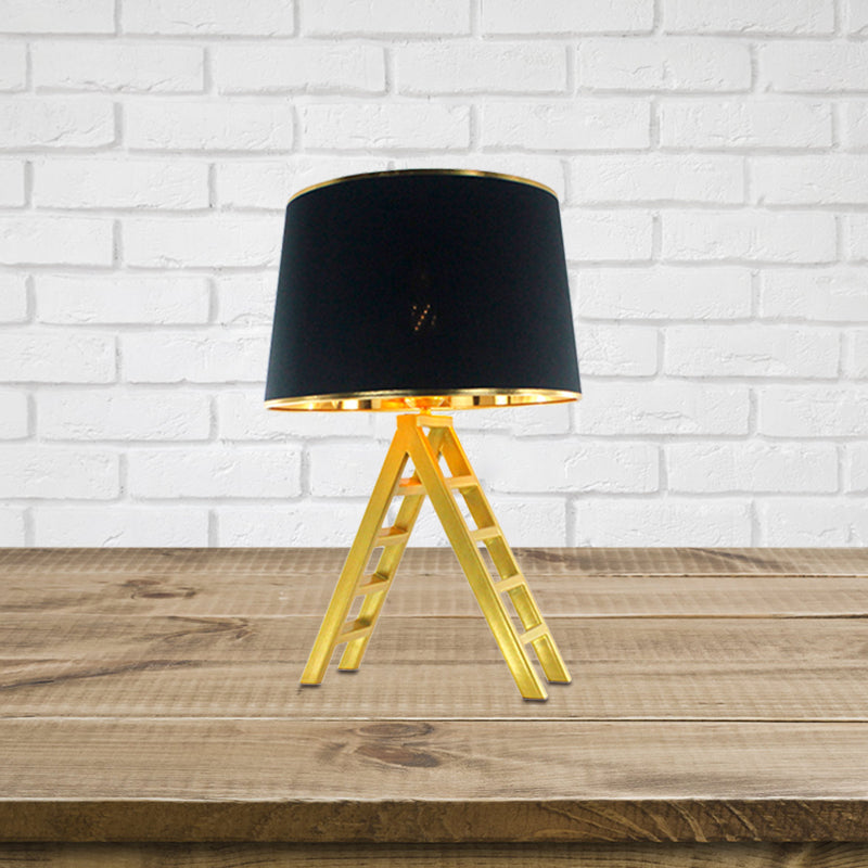 Ladder Shape Night Table Light Modern Metal LED Gold Nightstand Lamp with Drum White/Black Fabric Shade Black Clearhalo 'Lamps' 'Table Lamps' Lighting' 780858
