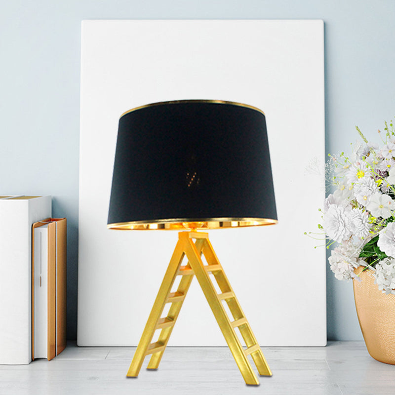 Ladder Shape Night Table Light Modern Metal LED Gold Nightstand Lamp with Drum White/Black Fabric Shade Clearhalo 'Lamps' 'Table Lamps' Lighting' 780859