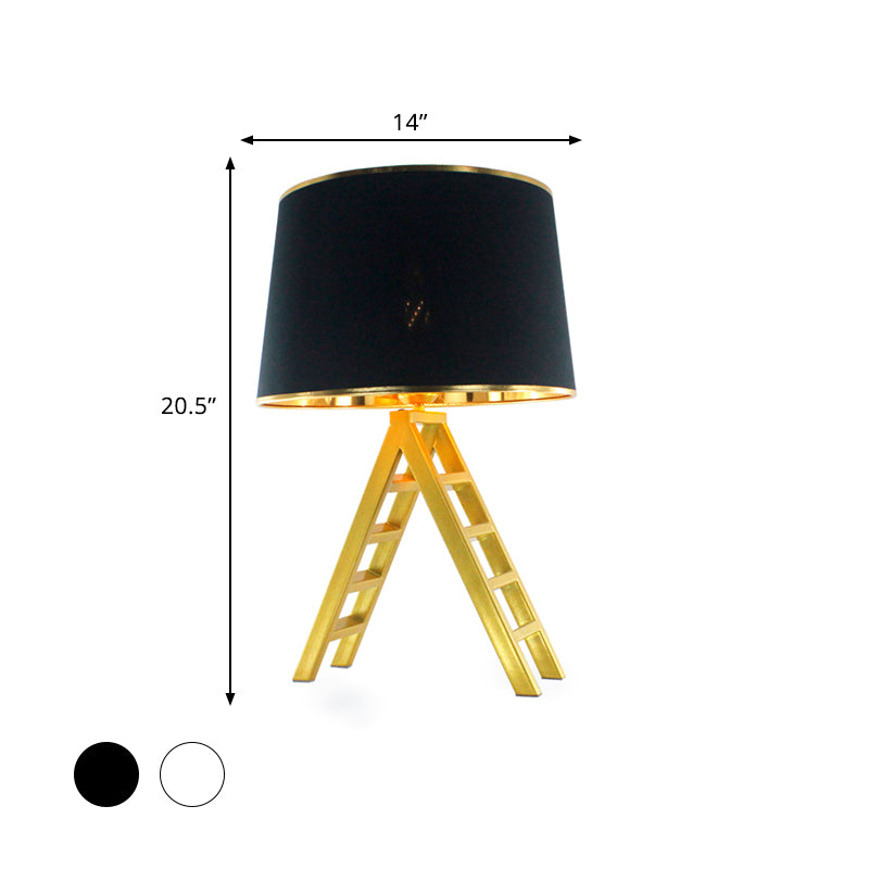 Ladder Shape Night Table Light Modern Metal LED Gold Nightstand Lamp with Drum White/Black Fabric Shade Clearhalo 'Lamps' 'Table Lamps' Lighting' 780861