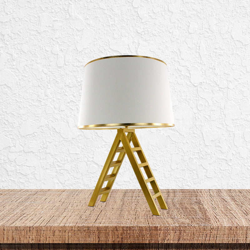 Ladder Shape Night Table Light Modern Metal LED Gold Nightstand Lamp with Drum White/Black Fabric Shade White Clearhalo 'Lamps' 'Table Lamps' Lighting' 780862