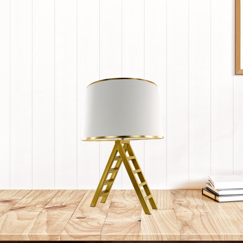 Ladder Shape Night Table Light Modern Metal LED Gold Nightstand Lamp with Drum White/Black Fabric Shade Clearhalo 'Lamps' 'Table Lamps' Lighting' 780863