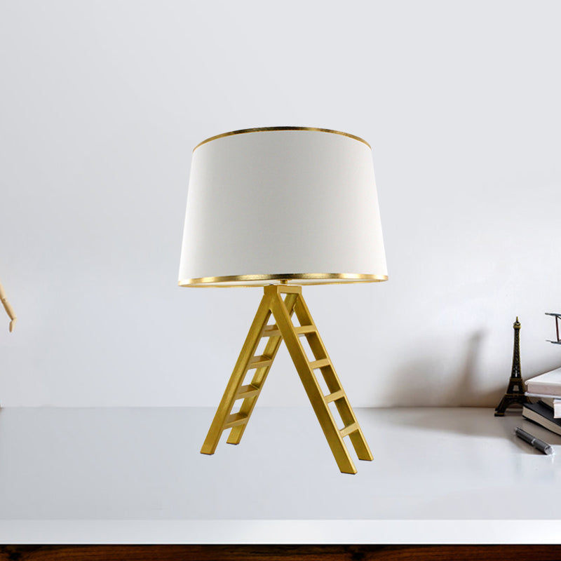 Ladder Shape Night Table Light Modern Metal LED Gold Nightstand Lamp with Drum White/Black Fabric Shade Clearhalo 'Lamps' 'Table Lamps' Lighting' 780864