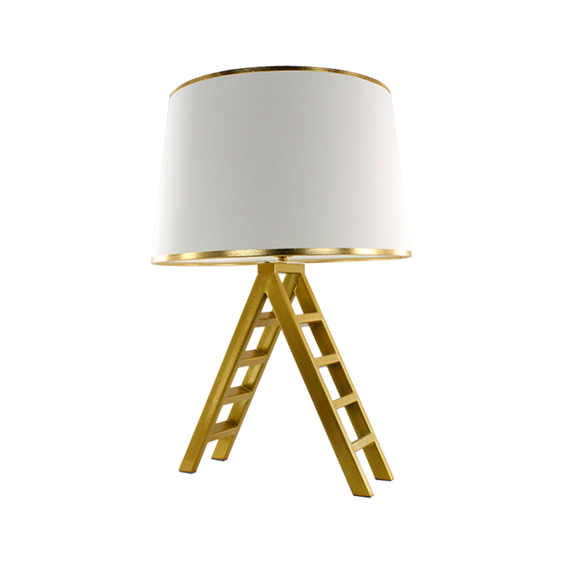 Ladder Shape Night Table Light Modern Metal LED Gold Nightstand Lamp with Drum White/Black Fabric Shade Clearhalo 'Lamps' 'Table Lamps' Lighting' 780865