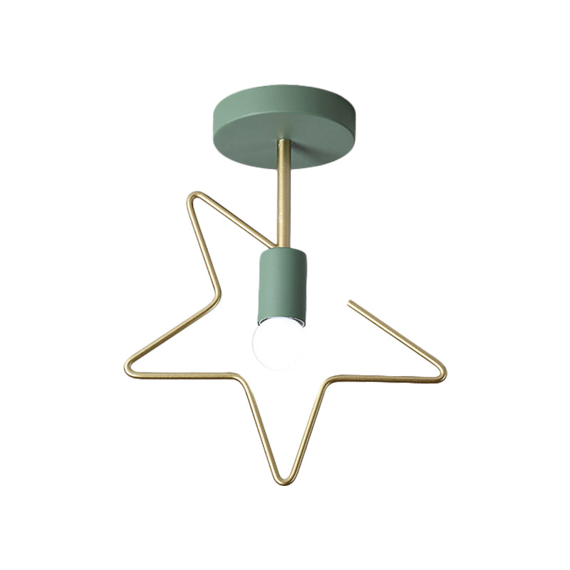 Star/Loving Heart Frame Semi Flush Macaron Iron 1-Light Grey/White/Green Finish Close to Ceiling Lighting for Hallway Clearhalo 'Ceiling Lights' 'Close To Ceiling Lights' 'Close to ceiling' 'Semi-flushmount' Lighting' 780872