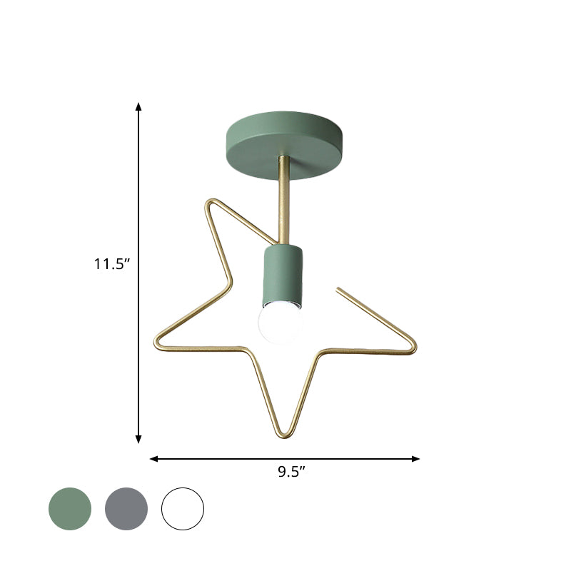 Star/Loving Heart Frame Semi Flush Macaron Iron 1-Light Grey/White/Green Finish Close to Ceiling Lighting for Hallway Clearhalo 'Ceiling Lights' 'Close To Ceiling Lights' 'Close to ceiling' 'Semi-flushmount' Lighting' 780873