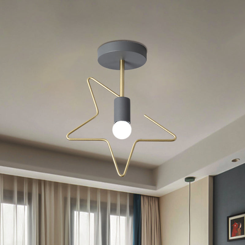 Star/Loving Heart Frame Semi Flush Macaron Iron 1-Light Grey/White/Green Finish Close to Ceiling Lighting for Hallway Clearhalo 'Ceiling Lights' 'Close To Ceiling Lights' 'Close to ceiling' 'Semi-flushmount' Lighting' 780875