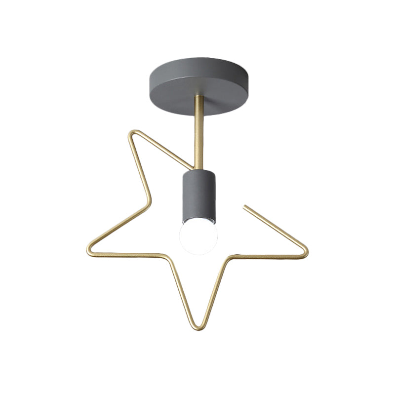 Star/Loving Heart Frame Semi Flush Macaron Iron 1-Light Grey/White/Green Finish Close to Ceiling Lighting for Hallway Clearhalo 'Ceiling Lights' 'Close To Ceiling Lights' 'Close to ceiling' 'Semi-flushmount' Lighting' 780877