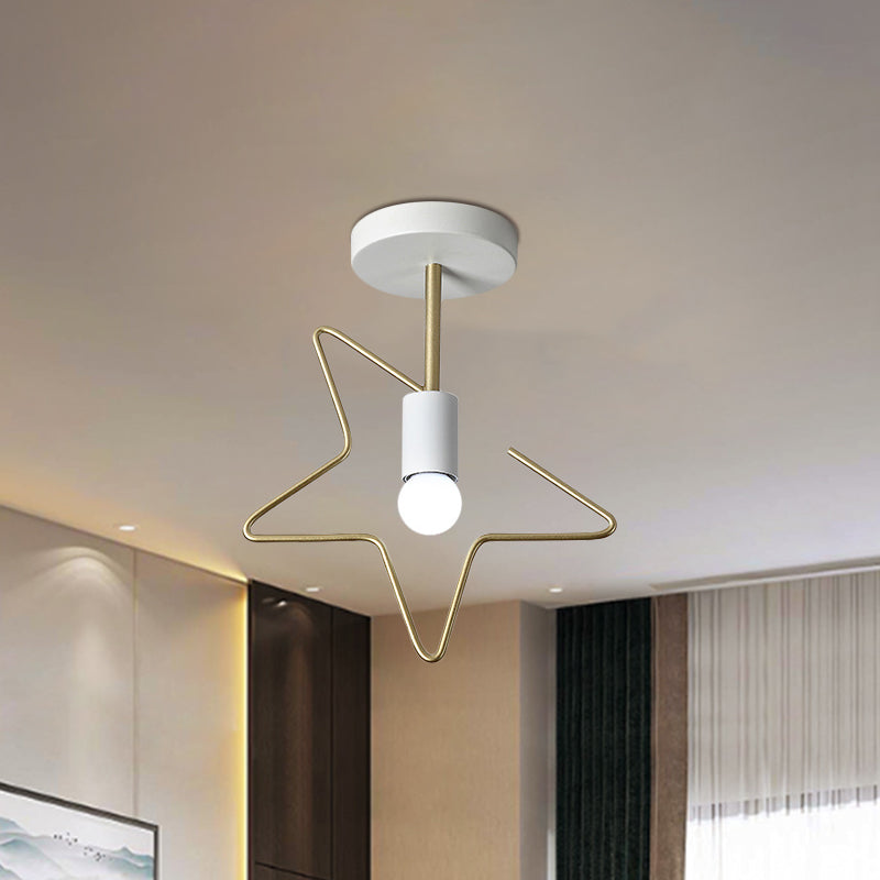 Star/Loving Heart Frame Semi Flush Macaron Iron 1-Light Grey/White/Green Finish Close to Ceiling Lighting for Hallway Clearhalo 'Ceiling Lights' 'Close To Ceiling Lights' 'Close to ceiling' 'Semi-flushmount' Lighting' 780879