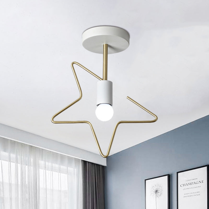 Star/Loving Heart Frame Semi Flush Macaron Iron 1-Light Grey/White/Green Finish Close to Ceiling Lighting for Hallway Clearhalo 'Ceiling Lights' 'Close To Ceiling Lights' 'Close to ceiling' 'Semi-flushmount' Lighting' 780880