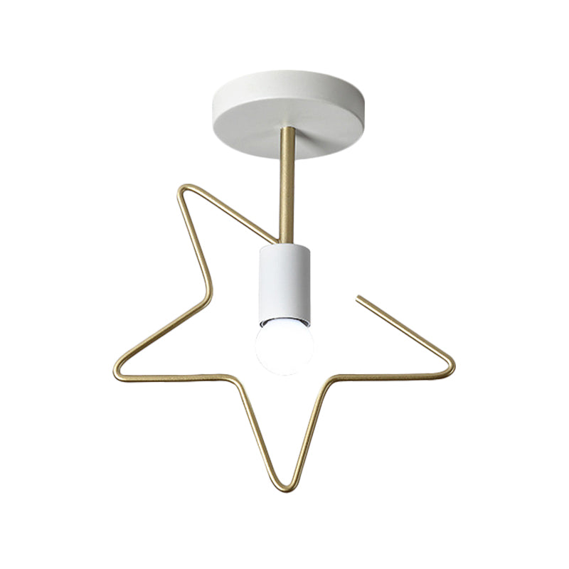 Star/Loving Heart Frame Semi Flush Macaron Iron 1-Light Grey/White/Green Finish Close to Ceiling Lighting for Hallway Clearhalo 'Ceiling Lights' 'Close To Ceiling Lights' 'Close to ceiling' 'Semi-flushmount' Lighting' 780881