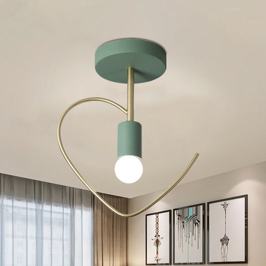 Star/Loving Heart Frame Semi Flush Macaron Iron 1-Light Grey/White/Green Finish Close to Ceiling Lighting for Hallway Green Loving Heart Clearhalo 'Ceiling Lights' 'Close To Ceiling Lights' 'Close to ceiling' 'Semi-flushmount' Lighting' 780882