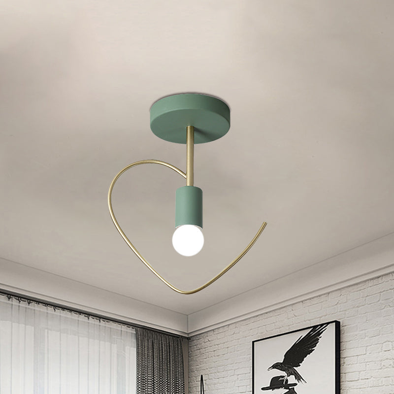 Star/Loving Heart Frame Semi Flush Macaron Iron 1-Light Grey/White/Green Finish Close to Ceiling Lighting for Hallway Clearhalo 'Ceiling Lights' 'Close To Ceiling Lights' 'Close to ceiling' 'Semi-flushmount' Lighting' 780883