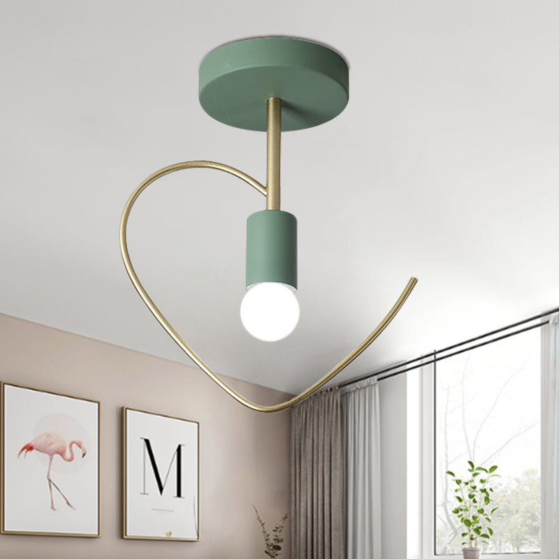 Star/Loving Heart Frame Semi Flush Macaron Iron 1-Light Grey/White/Green Finish Close to Ceiling Lighting for Hallway Clearhalo 'Ceiling Lights' 'Close To Ceiling Lights' 'Close to ceiling' 'Semi-flushmount' Lighting' 780884