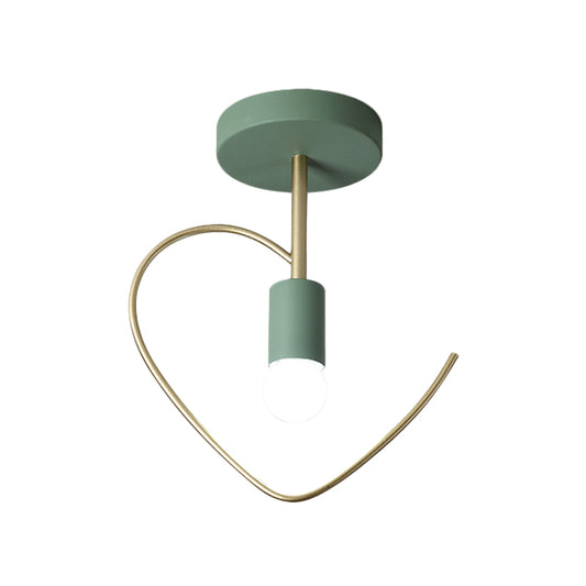 Star/Loving Heart Frame Semi Flush Macaron Iron 1-Light Grey/White/Green Finish Close to Ceiling Lighting for Hallway Clearhalo 'Ceiling Lights' 'Close To Ceiling Lights' 'Close to ceiling' 'Semi-flushmount' Lighting' 780885