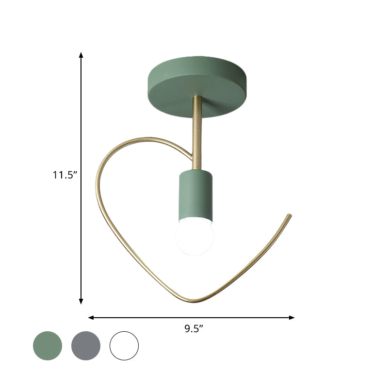 Star/Loving Heart Frame Semi Flush Macaron Iron 1-Light Grey/White/Green Finish Close to Ceiling Lighting for Hallway Clearhalo 'Ceiling Lights' 'Close To Ceiling Lights' 'Close to ceiling' 'Semi-flushmount' Lighting' 780886