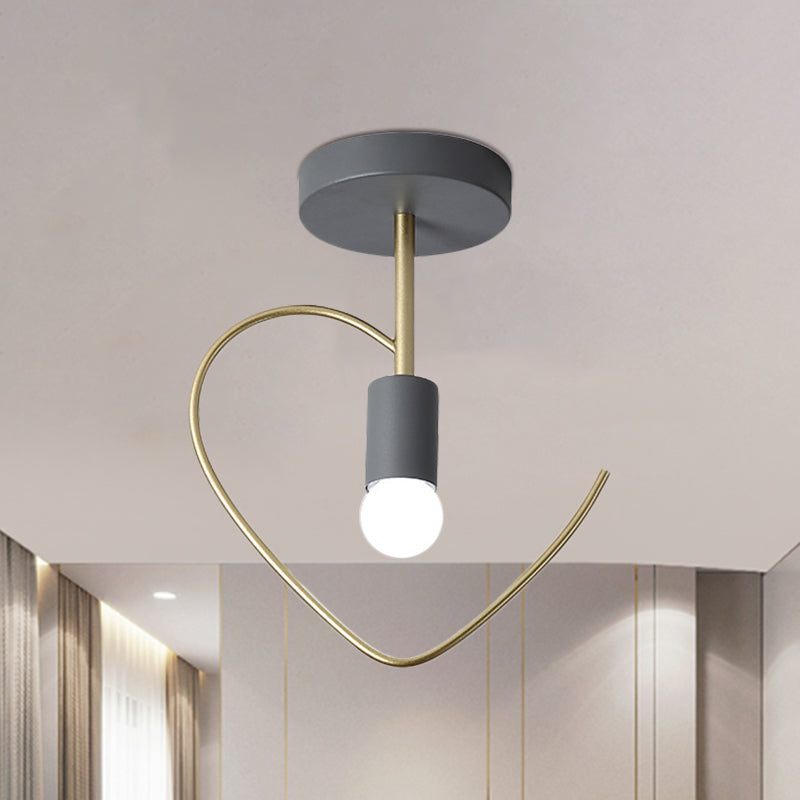 Star/Loving Heart Frame Semi Flush Macaron Iron 1-Light Grey/White/Green Finish Close to Ceiling Lighting for Hallway Grey Loving Heart Clearhalo 'Ceiling Lights' 'Close To Ceiling Lights' 'Close to ceiling' 'Semi-flushmount' Lighting' 780887