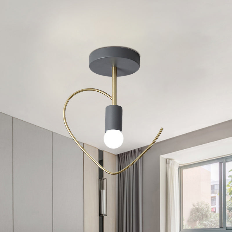 Star/Loving Heart Frame Semi Flush Macaron Iron 1-Light Grey/White/Green Finish Close to Ceiling Lighting for Hallway Clearhalo 'Ceiling Lights' 'Close To Ceiling Lights' 'Close to ceiling' 'Semi-flushmount' Lighting' 780888